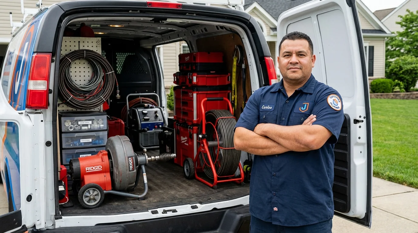 Professional drain cleaning equipment and Johns Plumbing LLC plumber in Clementon