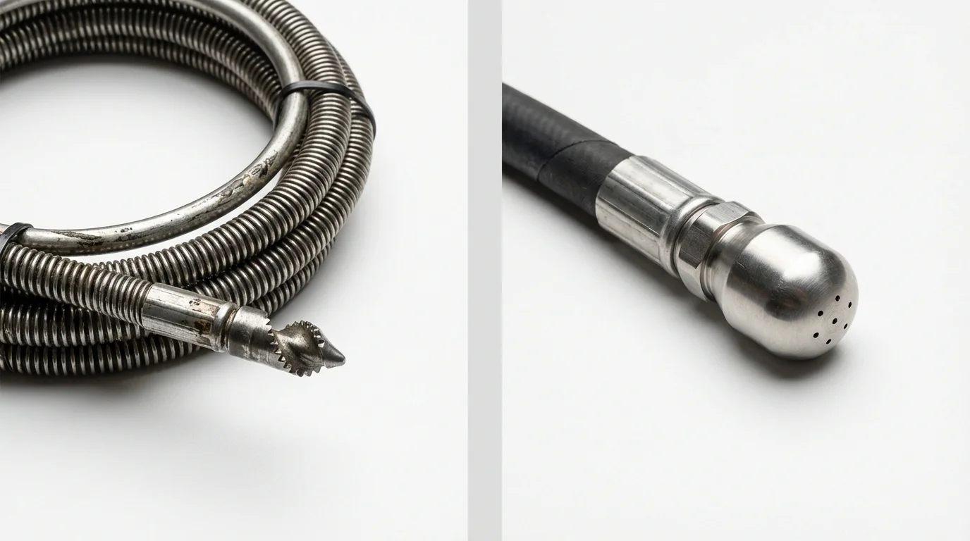 Drain snake cable and hydro jetting nozzle used for drain cleaning in Clementon, NJ