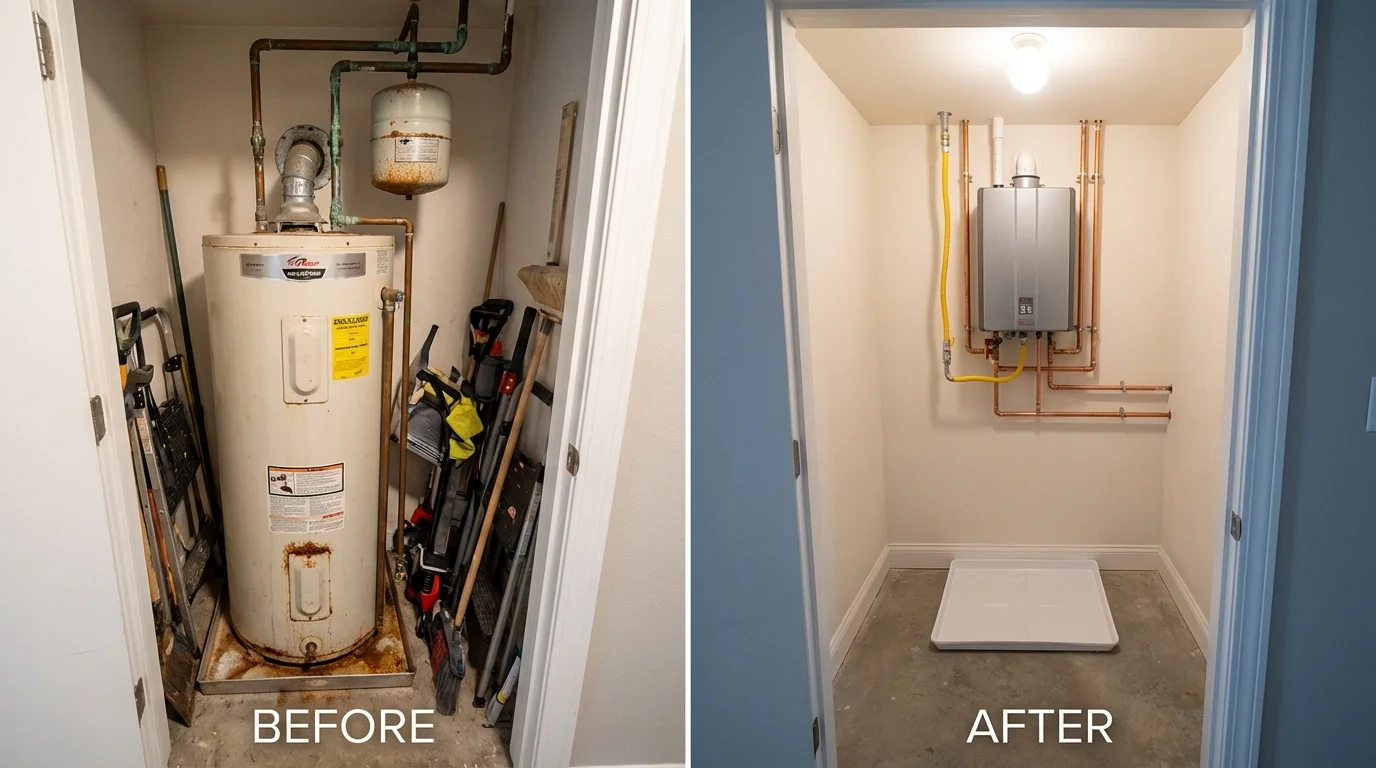 Tank water heater versus wall-mounted tankless unit comparison for Clementon, NJ homeowners
