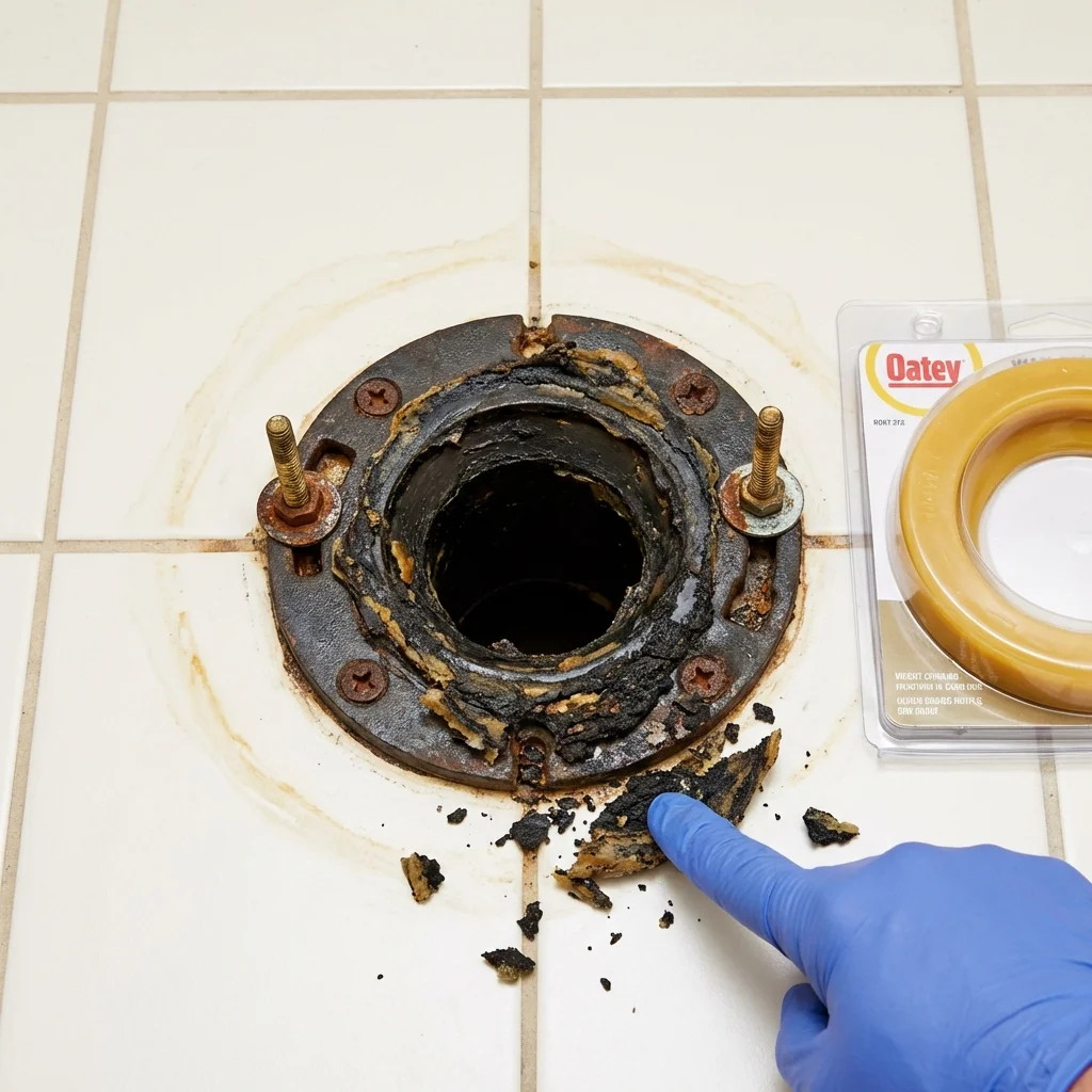 Failed wax ring showing water seepage at the base of a toilet in a Clementon, NJ home
