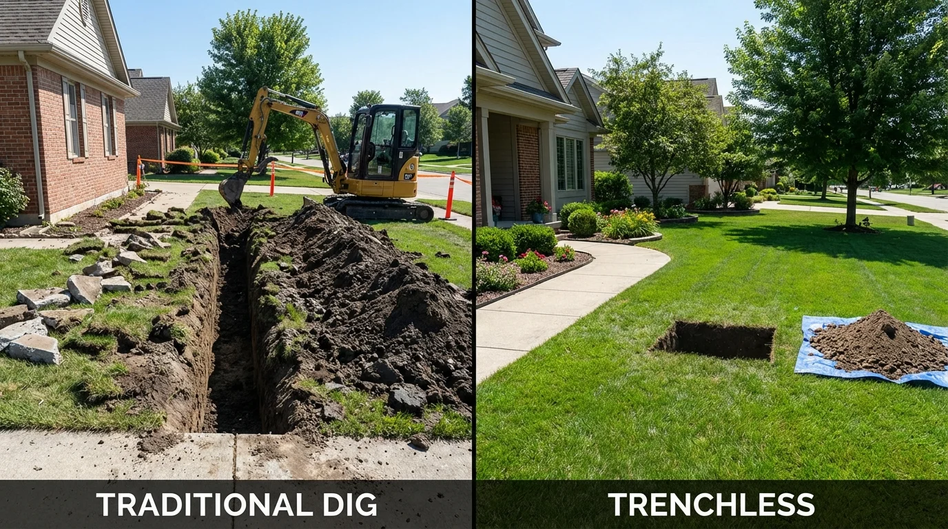 Trenchless sewer repair with minimal yard damage versus traditional excavation in Clementon, NJ